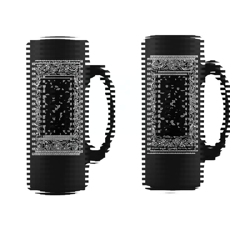 メンズ ブラック ホワイト バンダナ プリント ブラック ペイズリー柄 コーヒーマグ