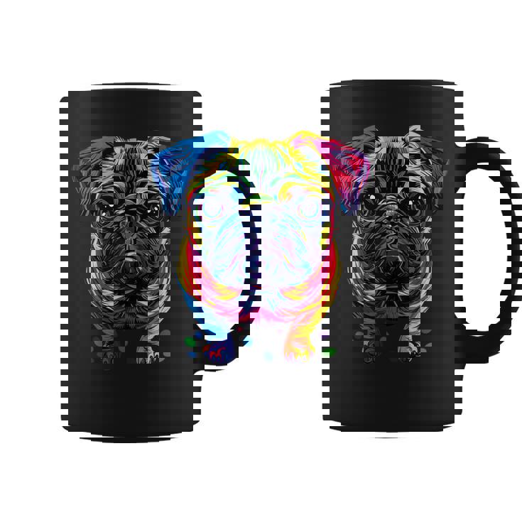 パグ犬 カラフルカラー ポップアート レインボー カーリン キュート パグ コーヒーマグ