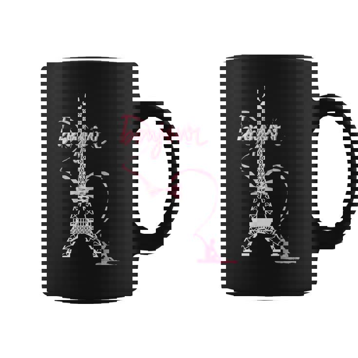 パリフランス エッフェル塔 ボンジュール 体操リボンとリボン コーヒーマグ