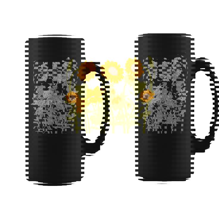 ヒマワリ 野花 ヴィンテージ ボタニカル 植物 ガーデニング コーヒーマグ