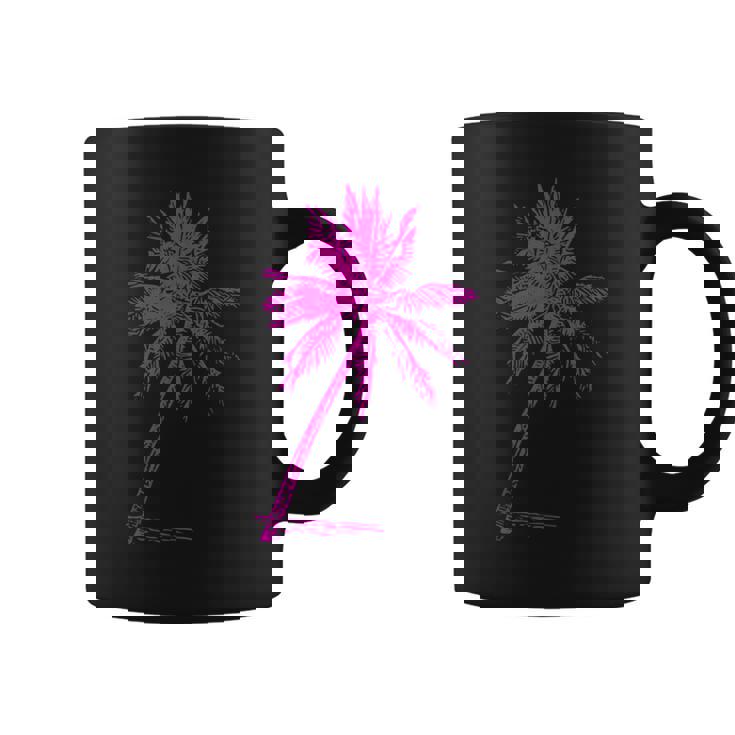 ピンクパームビーチウェア サーフィンレトロ パームツリー コーヒーマグ