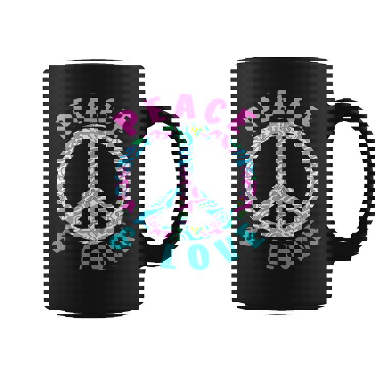ピースアンドラブカラフルヒッピーシンボル コーヒーマグ