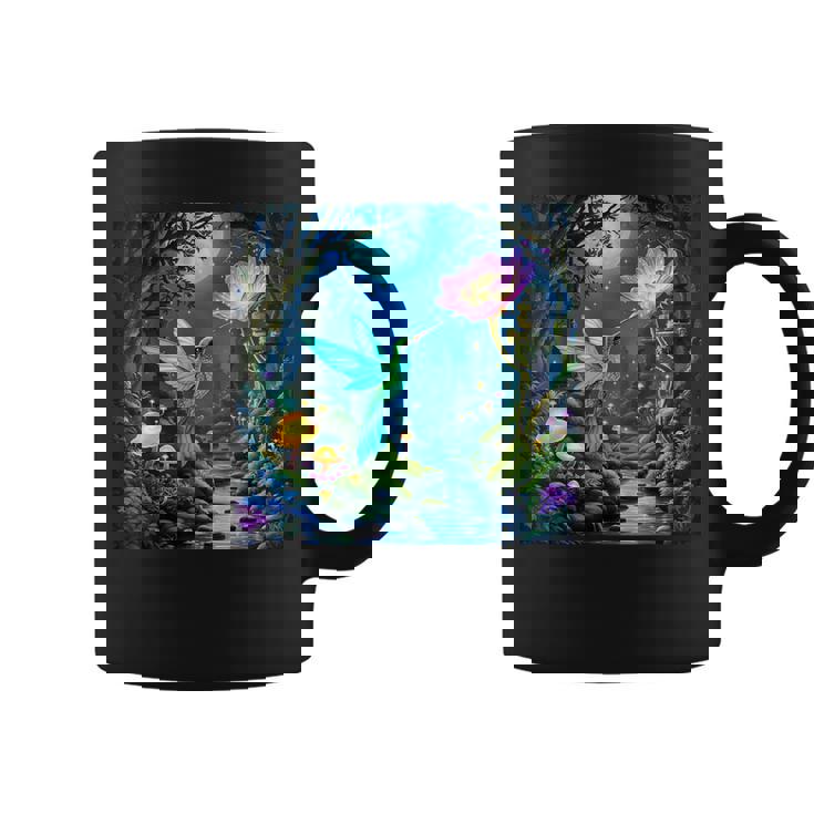 ファンタジー グリーン 鳥 花 コーヒーマグ