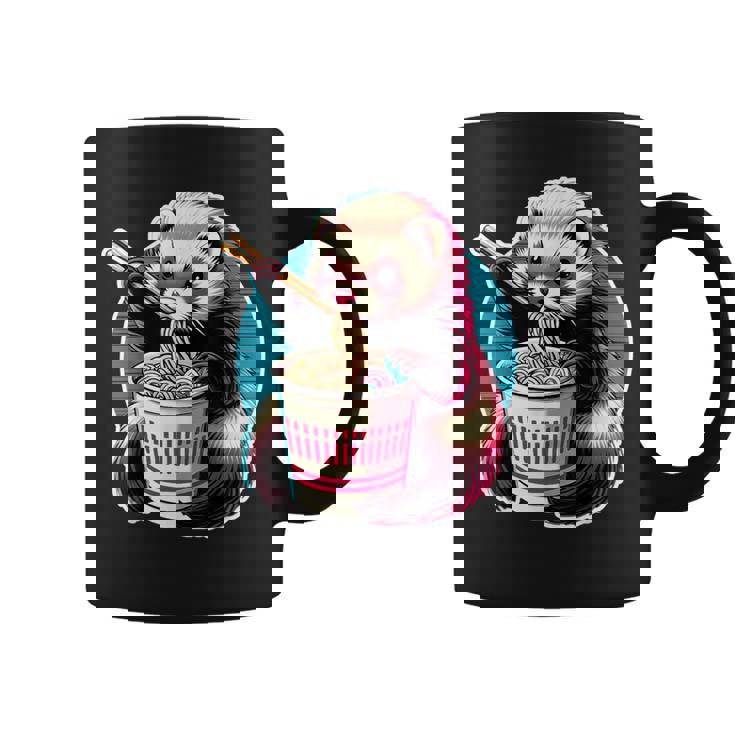 フェレットの飼い主かわいいカワイイアニメフェレットがラーメン丼 T シャツを食べる コーヒーマグ