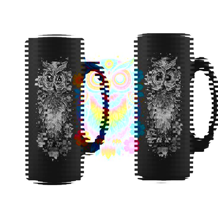 フクロウと花 カラフルなアートワーク フクロウの恋人 コーヒーマグ