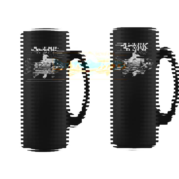 フライフィッシング モンタナ レトロ 風景 トラウト シルエット コーヒーマグ