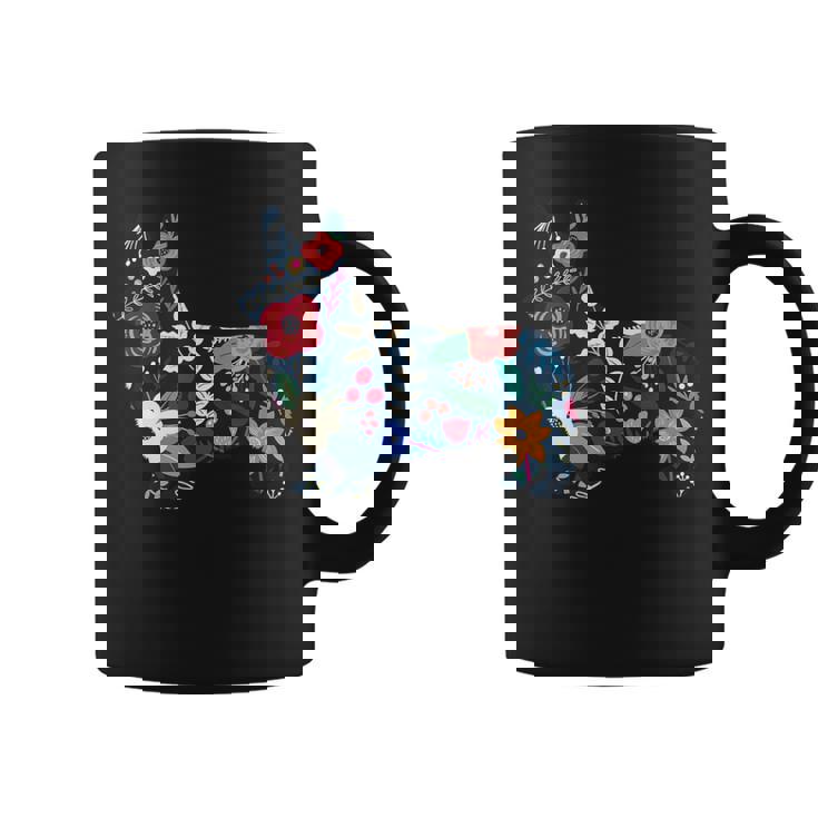 フローラルコーギーシルエット コーギー犬愛好家 コーヒーマグ