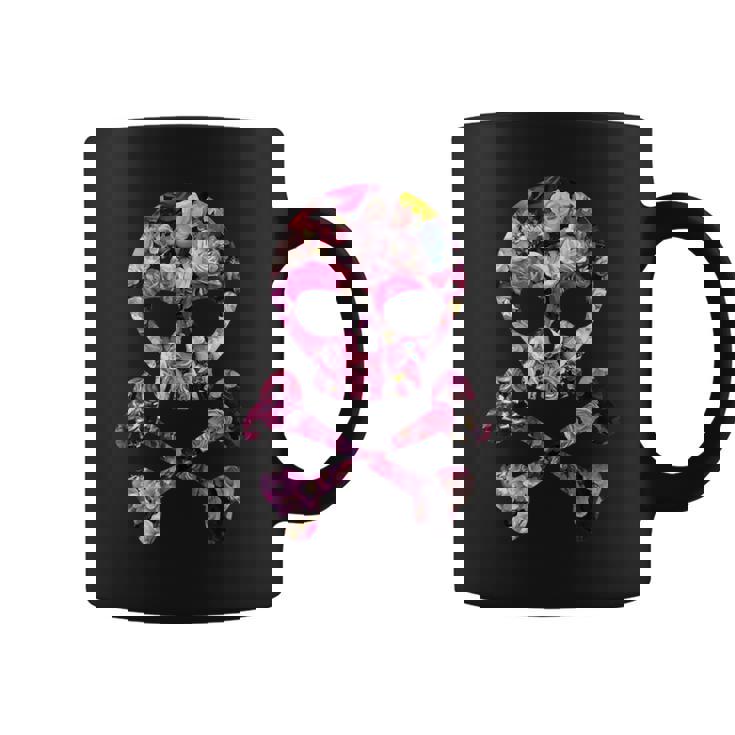 フローラルローズスカルフラワープリント コーヒーマグ
