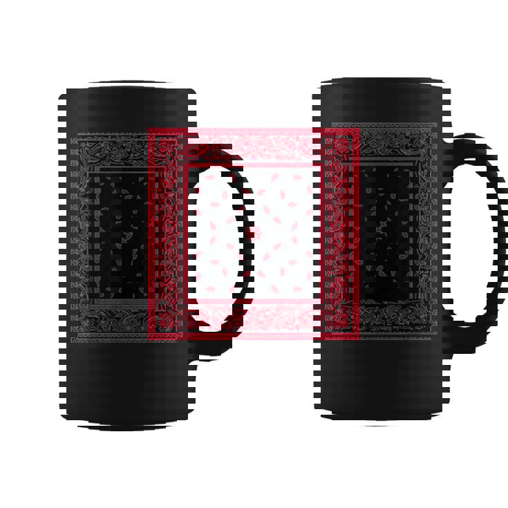 メンズ ブラックレッドバンダナプリントtシャツ ペイズリー柄 レッドラグ コーヒーマグ