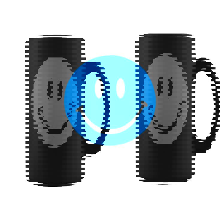 ブルースマイリーフェイス レトロブルーハッピーフェイス コーヒーマグ