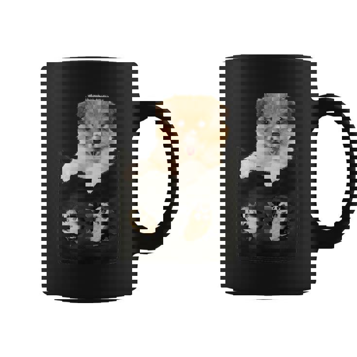 プリントポケットに入ったコリー犬 犬好きに面白い コーヒーマグ