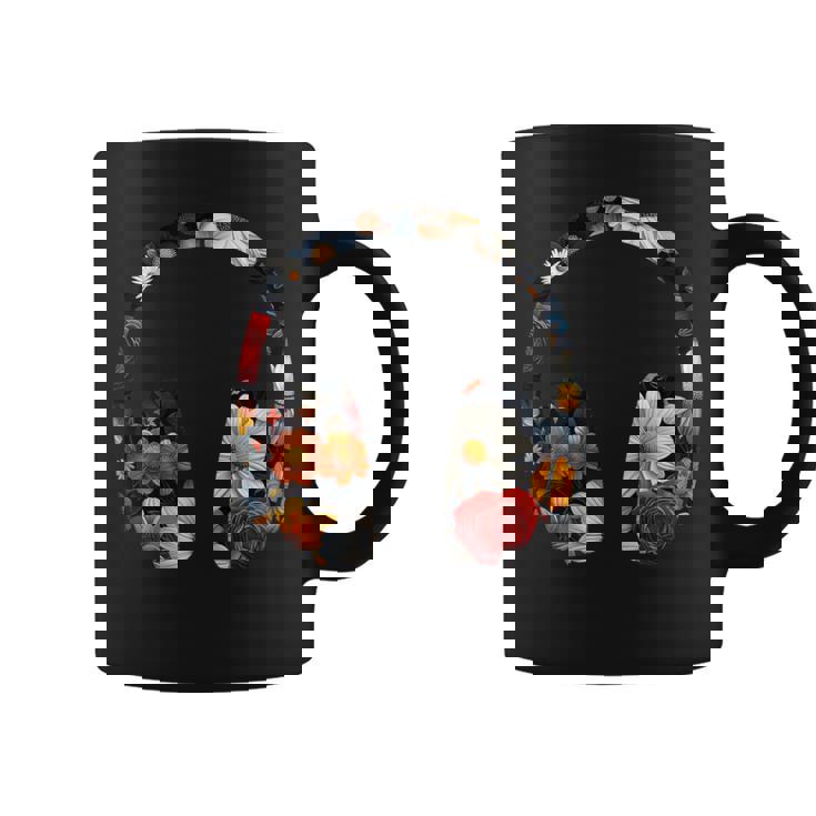 ヘッドフォンのシルエット 花柄 ボタニカル・フラワー コーヒーマグ