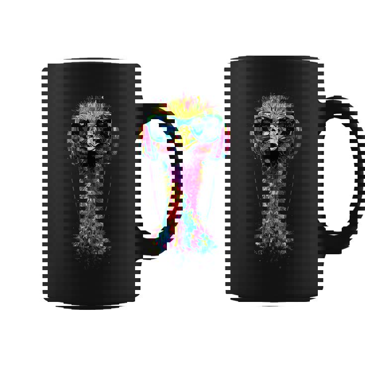 ヘッドフォン付きダチョウの鳥 カラフルなエミュー音楽djブーケ コーヒーマグ