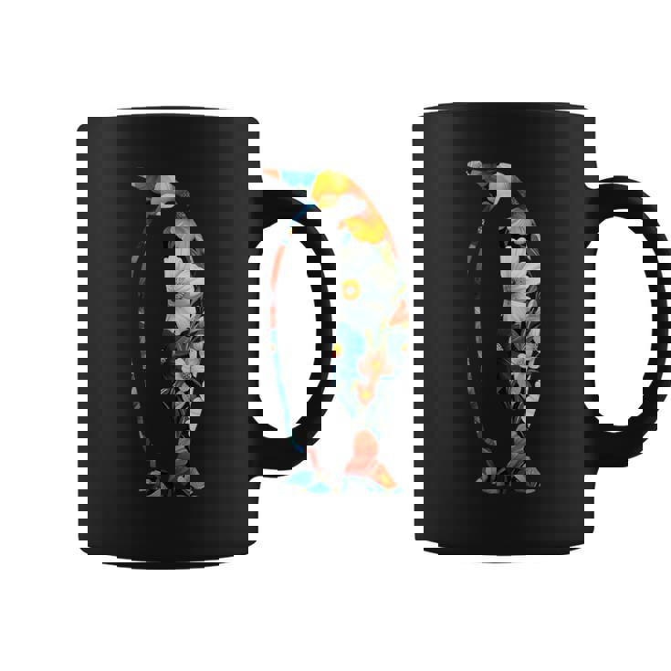 ボタニカルフラワーのシルエット 花柄 ペンギン コーヒーマグ