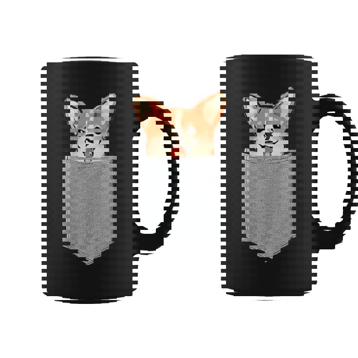 ポケットから覗く可愛いコーギーのデザイン コーヒーマグ