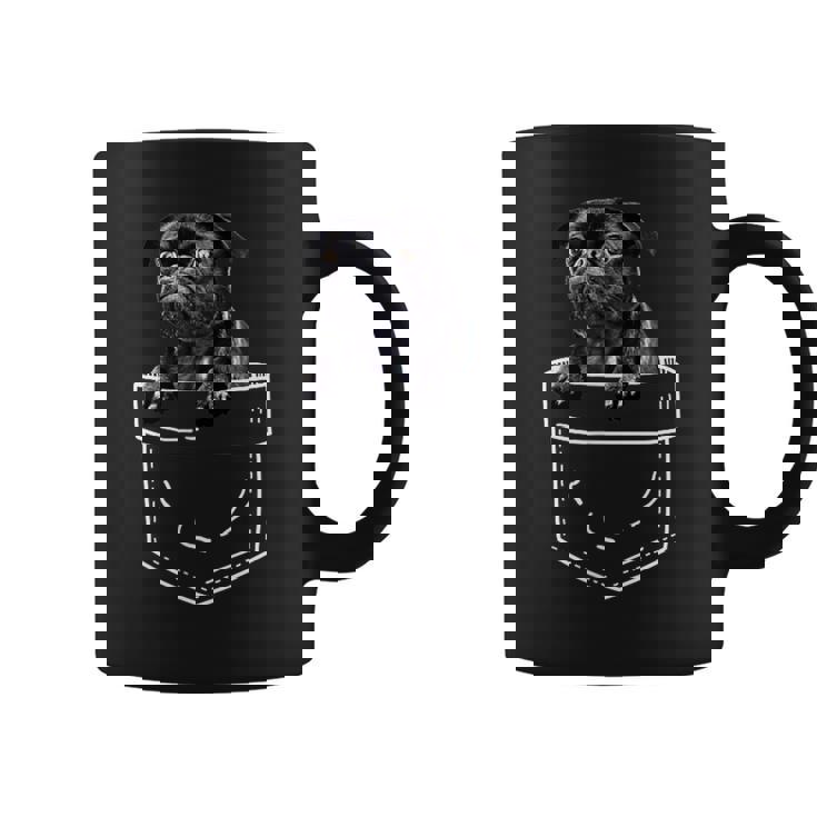 ポケットに入ったブラックパグ かわいい犬好きのギフト コーヒーマグ