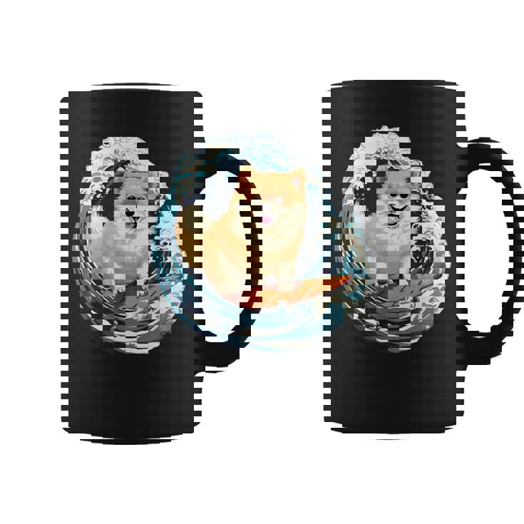 ポメラニアン 面白いtシャツ 犬 イヌ サーフィン 夏 かわいい メンズ 子供 おもしろ 服 グッズ ネタ コーヒーマグ