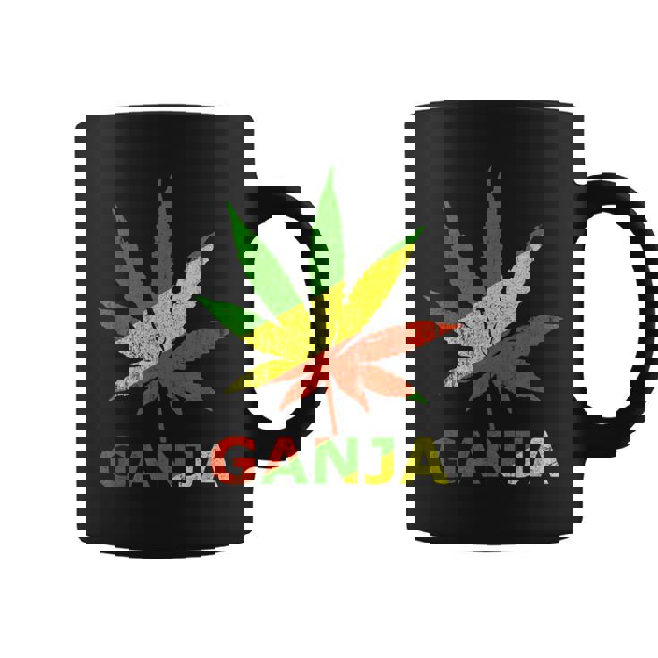 マリファナのガンジャ雑草の葉 ラスタカラー コーヒーマグ