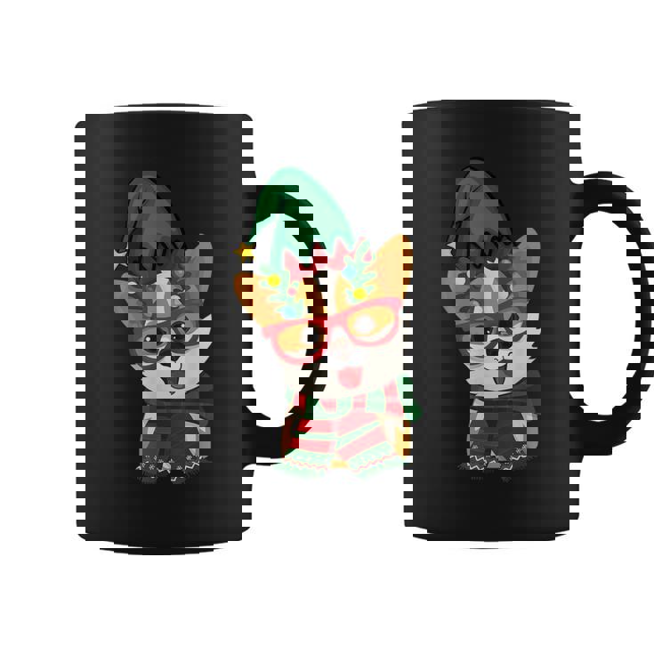 メリークリスマス かわいいオタクウェールズコーギー エルフの帽子とスカーフ付き コーヒーマグ