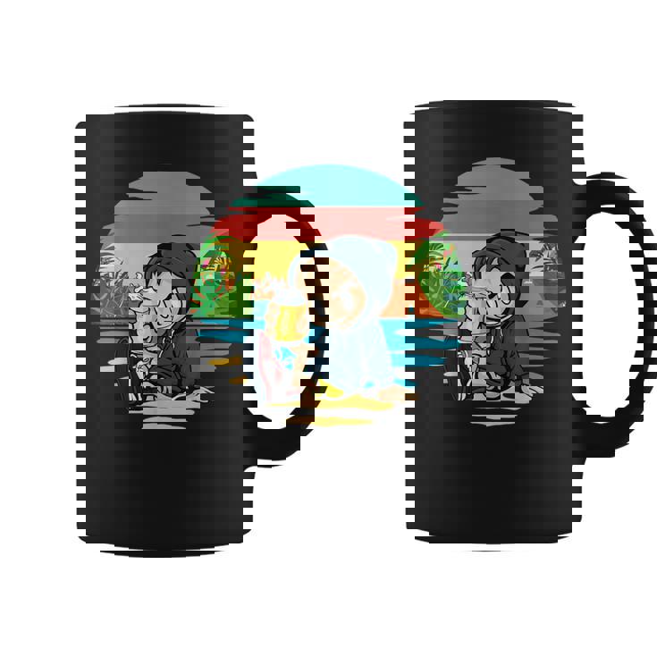 ヤシ、ビーチ、海、寒さ、太陽。 コーヒーマグ