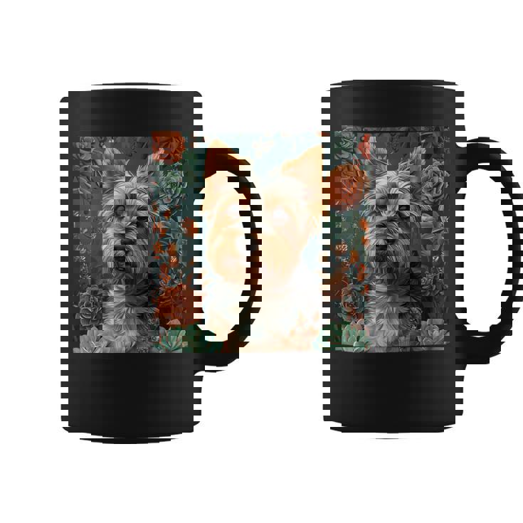 ヨークシャーテリア、ボーホースタイルのグラフィックの周りに多肉植物が描かれています。 コーヒーマグ