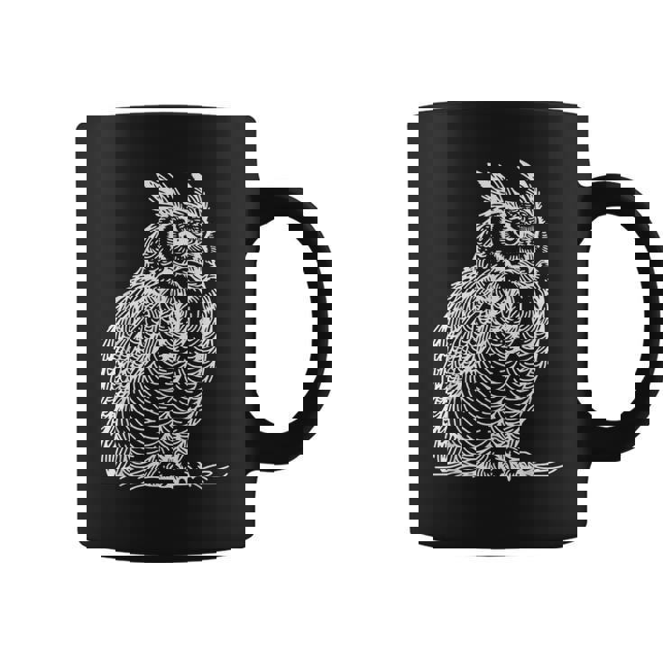 ラインアート 鳥・鳥類学者 オオツノフクロウ コーヒーマグ