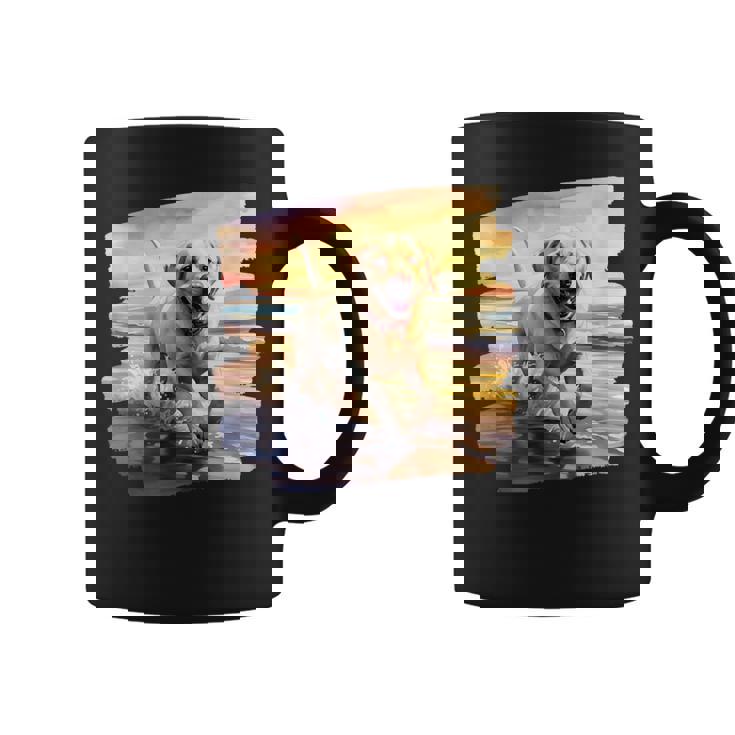 ラブラドールオンザビーチ、ラボ、犬、ラブラドール子犬 コーヒーマグ