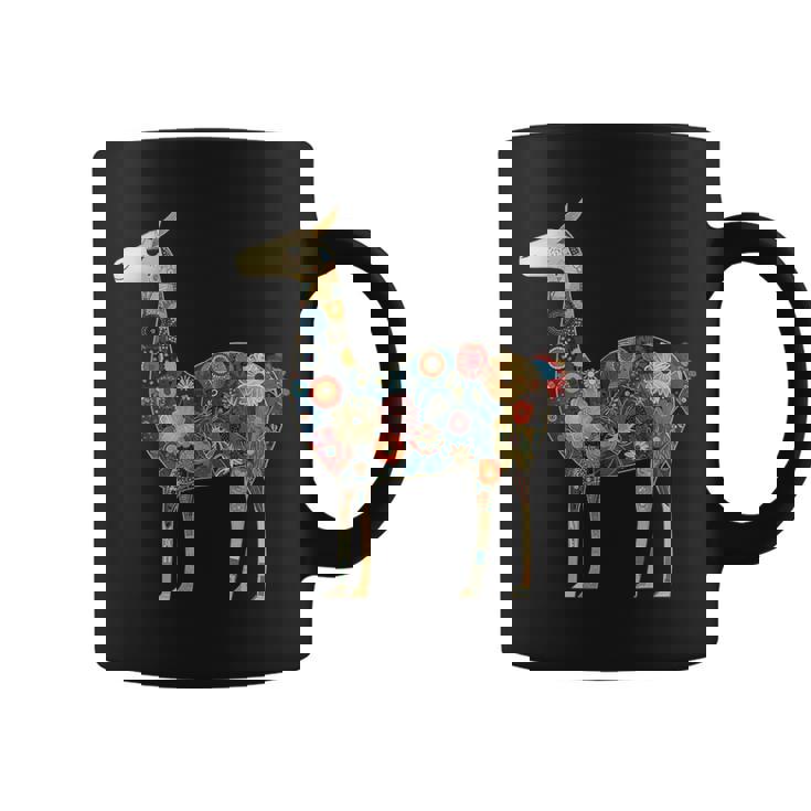 ラマ アルパカ フローラル カラフル 花 ペルーのお土産 コーヒーマグ