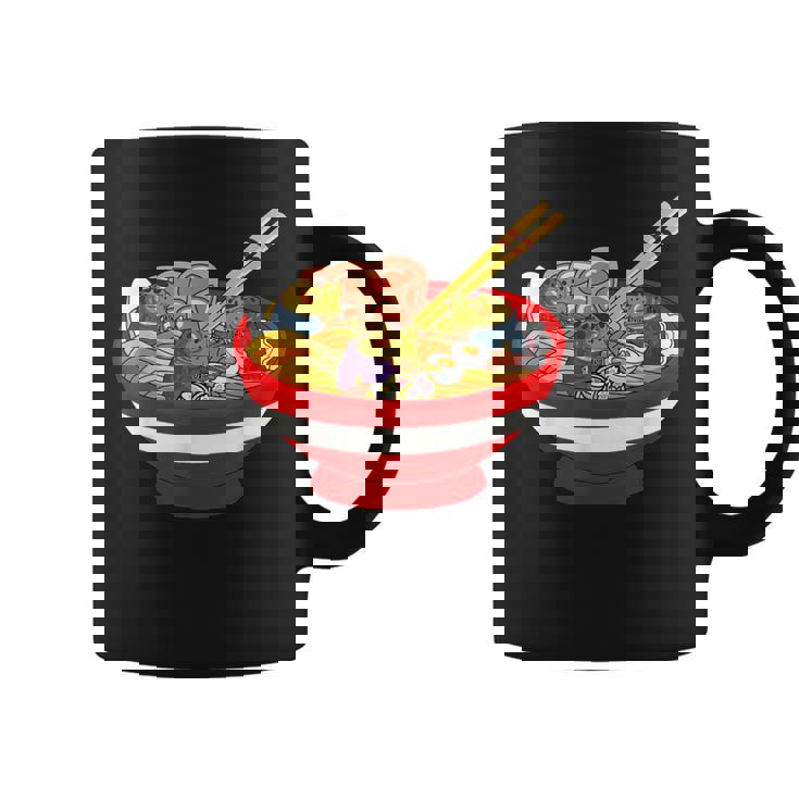 ラーメンを食べる三匹のかわいいカエルのお揃い アニメ恋人 食通 コーヒーマグ