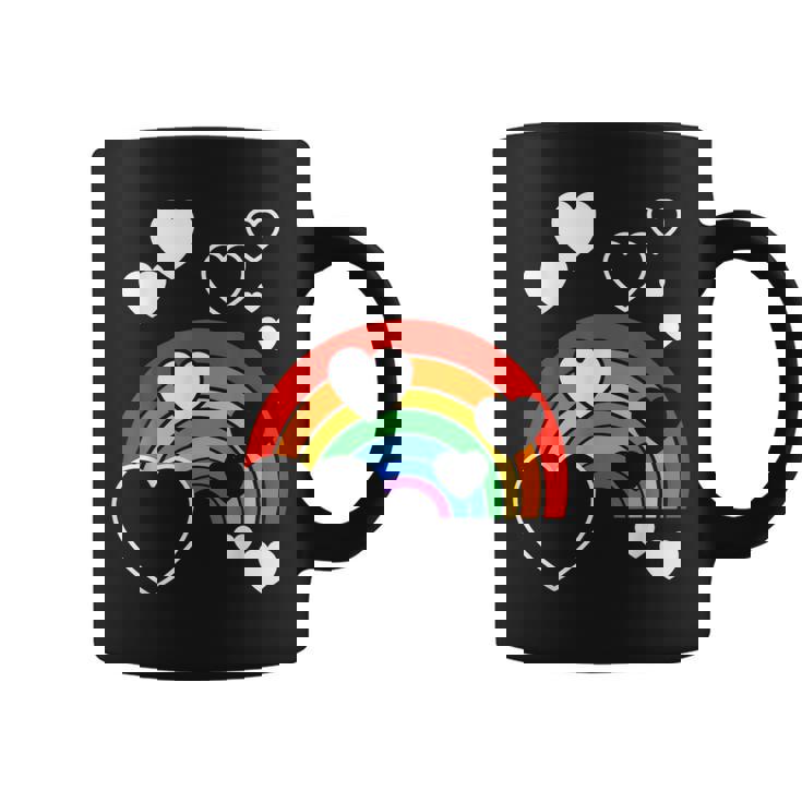 レインボーカラー ホワイト ハート ハート 雨 虹 旗 コーヒーマグ
