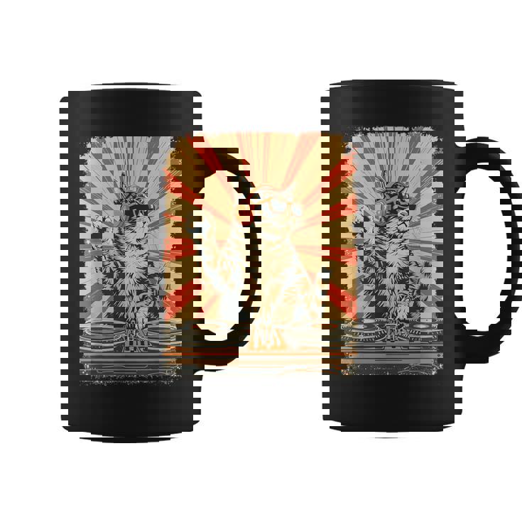 レトロ Dj 猫 ヘッドフォン付き ディスコ 音楽愛好家 男性 女性 キッズ コーヒーマグ