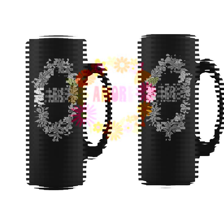 レトロ ボーホー フラワー アモーレ 愛 イタリア語 イタリア 旅行 コーヒーマグ