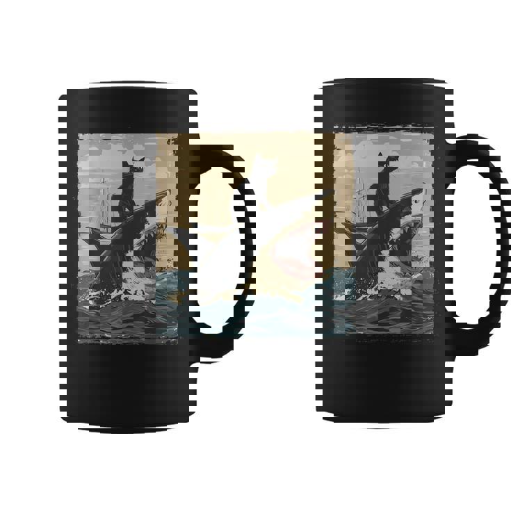 レトロ 猫 噛む サメ ユーモラス 猫 駄洒落 ミーム 猫s サメ コーヒーマグ