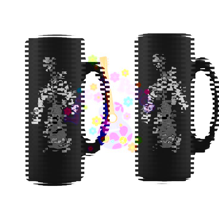 レトロフラワーパワーギター-ラブアンドピース2-ファンファン コーヒーマグ