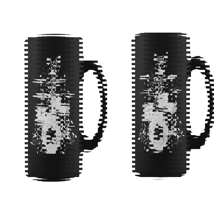 ロックスター ドラマー 猫 ドラム演奏 ミュージシャン バンド 音楽好き コーヒーマグ