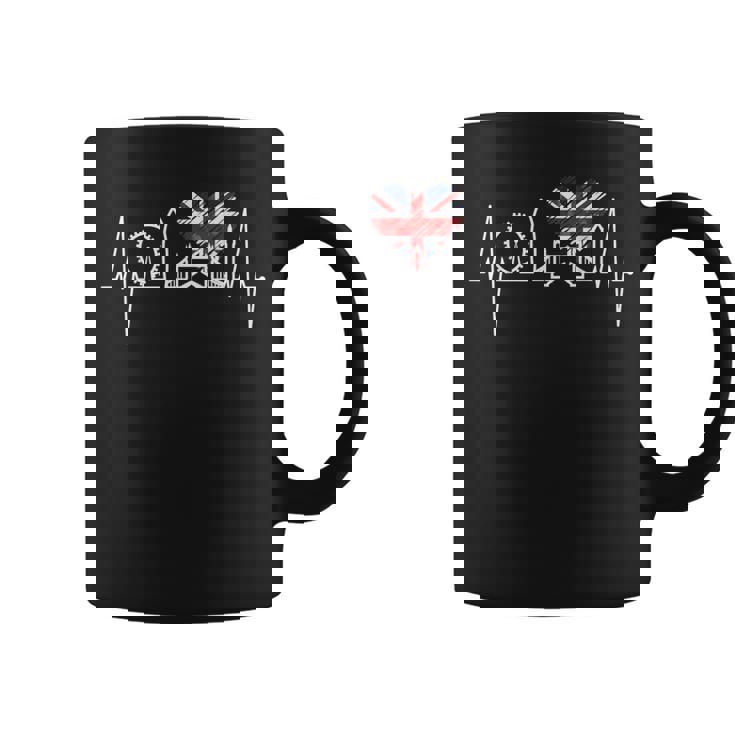 ロンドンのスカイラインハートビートフラッグハート アイラブロンドン コーヒーマグ