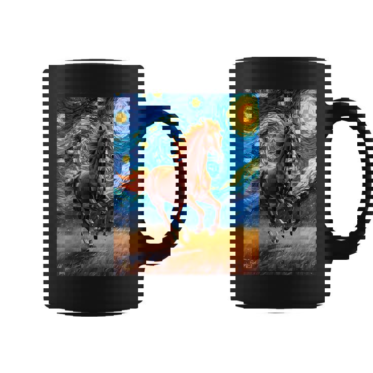 ヴァンゴッホの星空の夜ワイルドホースマスタングアニマル愛好家 コーヒーマグ