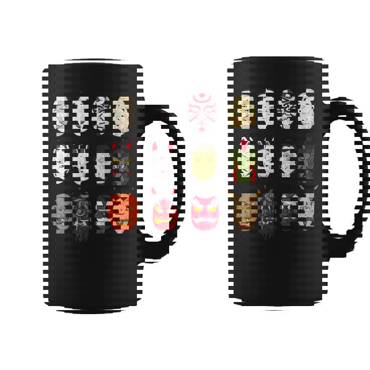 ヴィンテージ グラフィカル 日本 アート 天狗 きつね ひょっとこ マスク コーヒーマグ