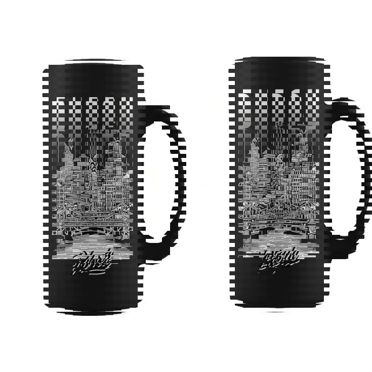 ヴィンテージ ピッツバーグ スカイライン ドローイング バーグ スチール シティ ブリッジ コーヒーマグ