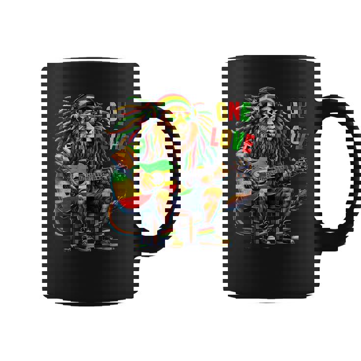 ヴィンテージ ラスタ ライオン レゲエ 音楽 One Loveibe ギター グラフィック コーヒーマグ