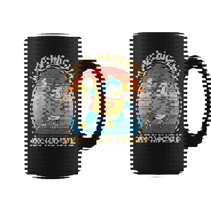 ヴィンテージペンギン I Love Handball More Than People コーヒーマグ