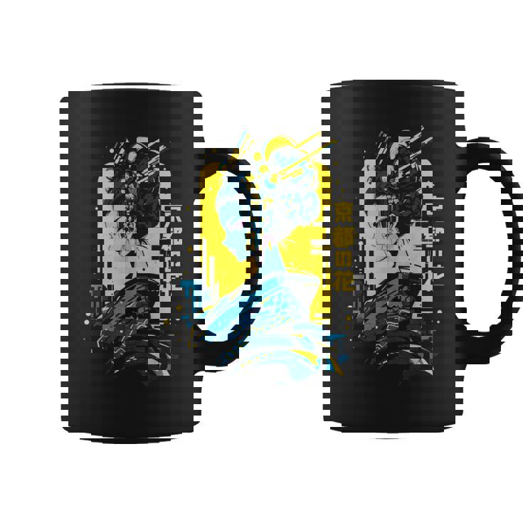 京の花、芸者イラスト サイバーパンク風 コーヒーマグ