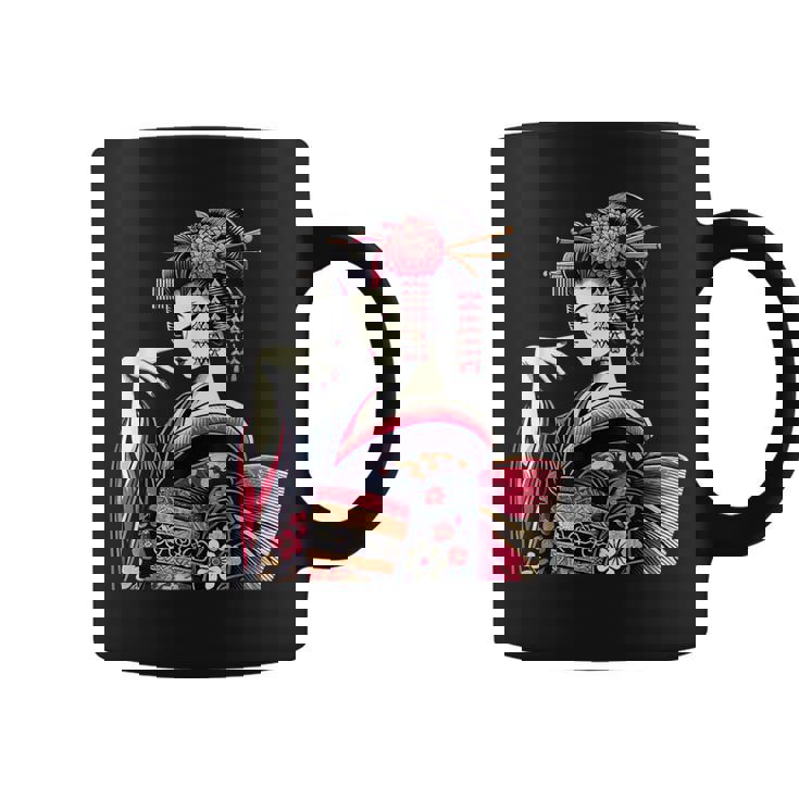 伝統的な着物のエレガントな日本の芸者のイラスト コーヒーマグ