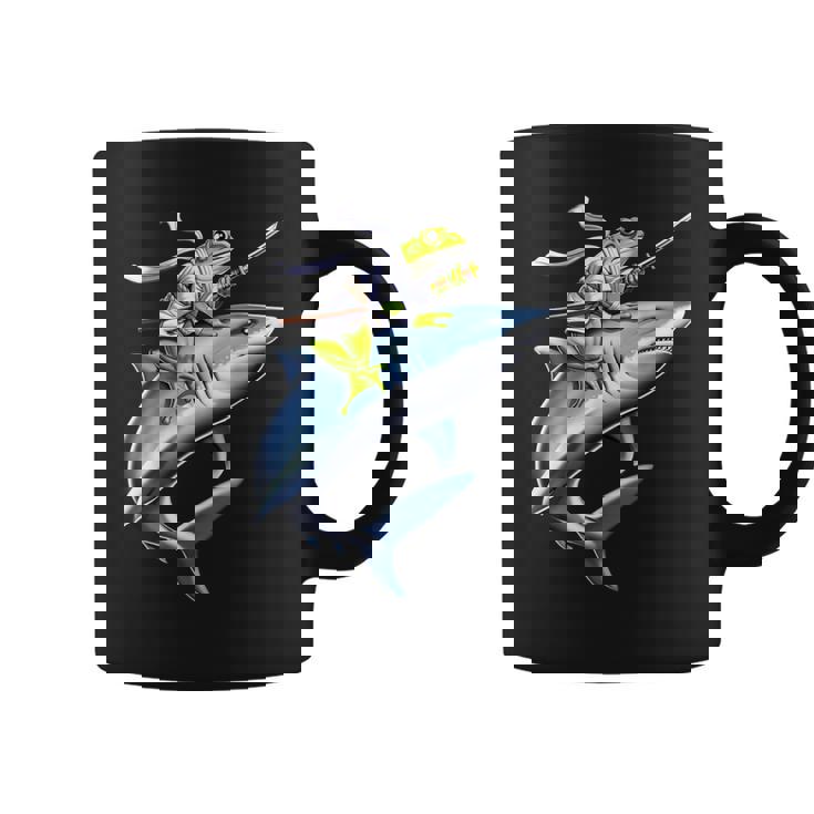 侍ニンジャカエルがサメに乗る日本の戦士面白い コーヒーマグ