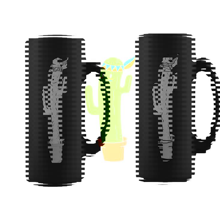 先住民のサボテンと頭飾りと羽 コーヒーマグ