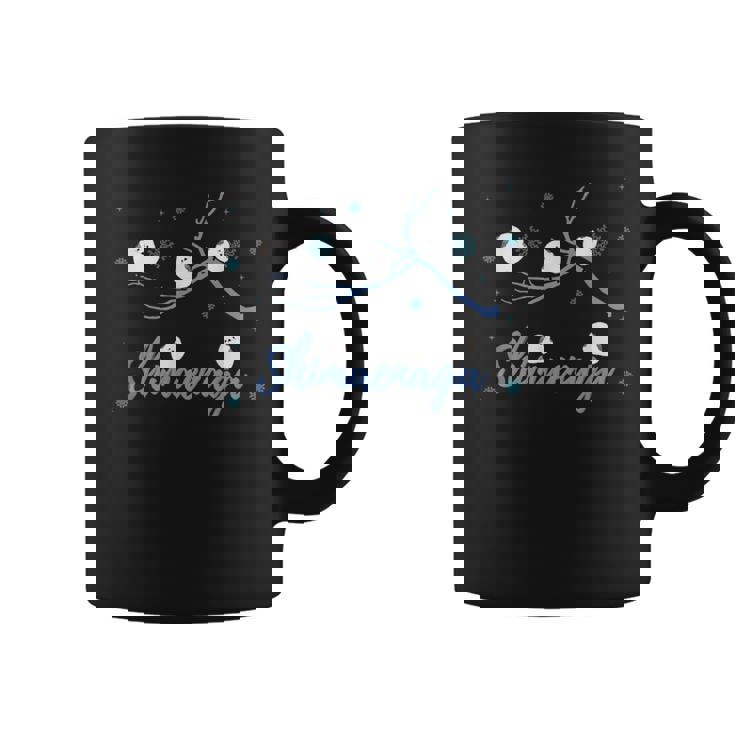 北海道 冬の風景 シマエナガのイラスト 雪の結晶 可愛い小鳥 コーヒーマグ