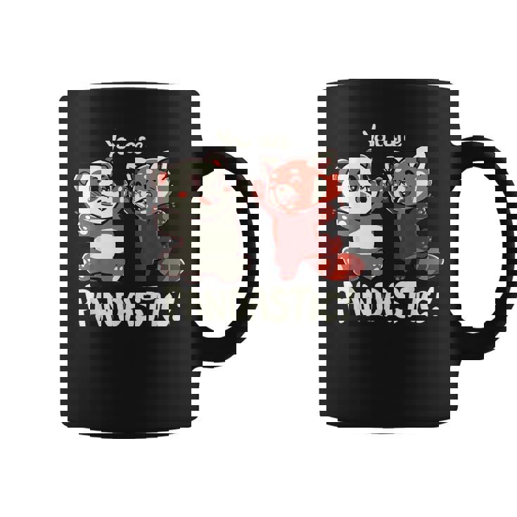 君はパンダスティックだよハイタッチのレッサーパンダとパンダ コーヒーマグ