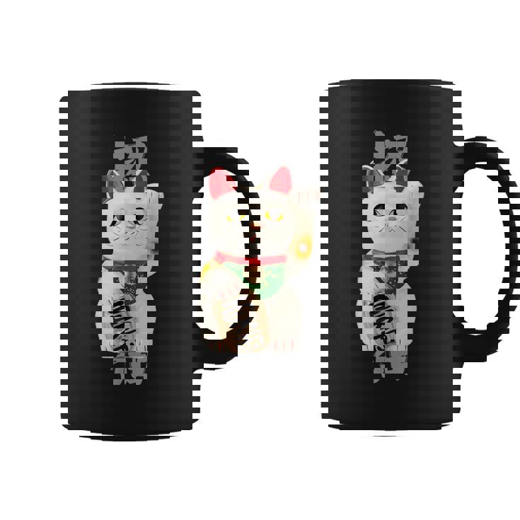 和風招き猫デザイン 縁起物アート 招福と金運アップ コーヒーマグ