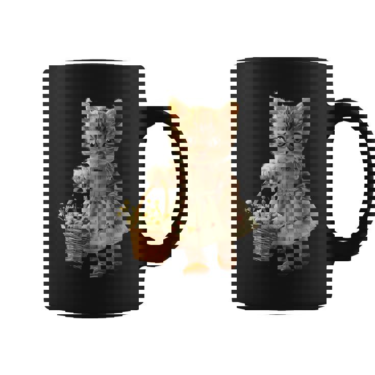 子猫、茶トラ、かわいい、おもしろい、癒し、花かご、ワンピース、可愛い、花束 コーヒーマグ