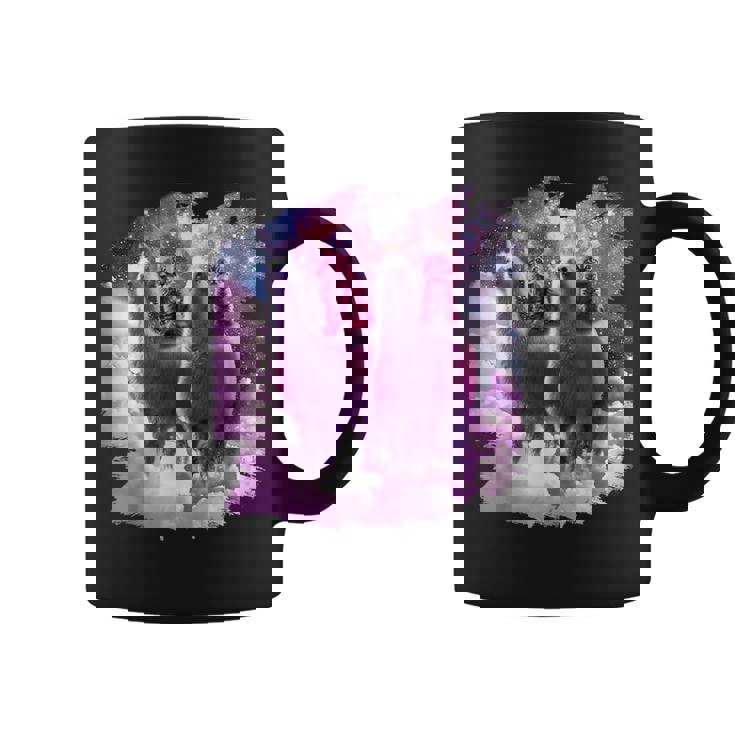 宇宙で虹色のラマに乗る子猫 コーヒーマグ